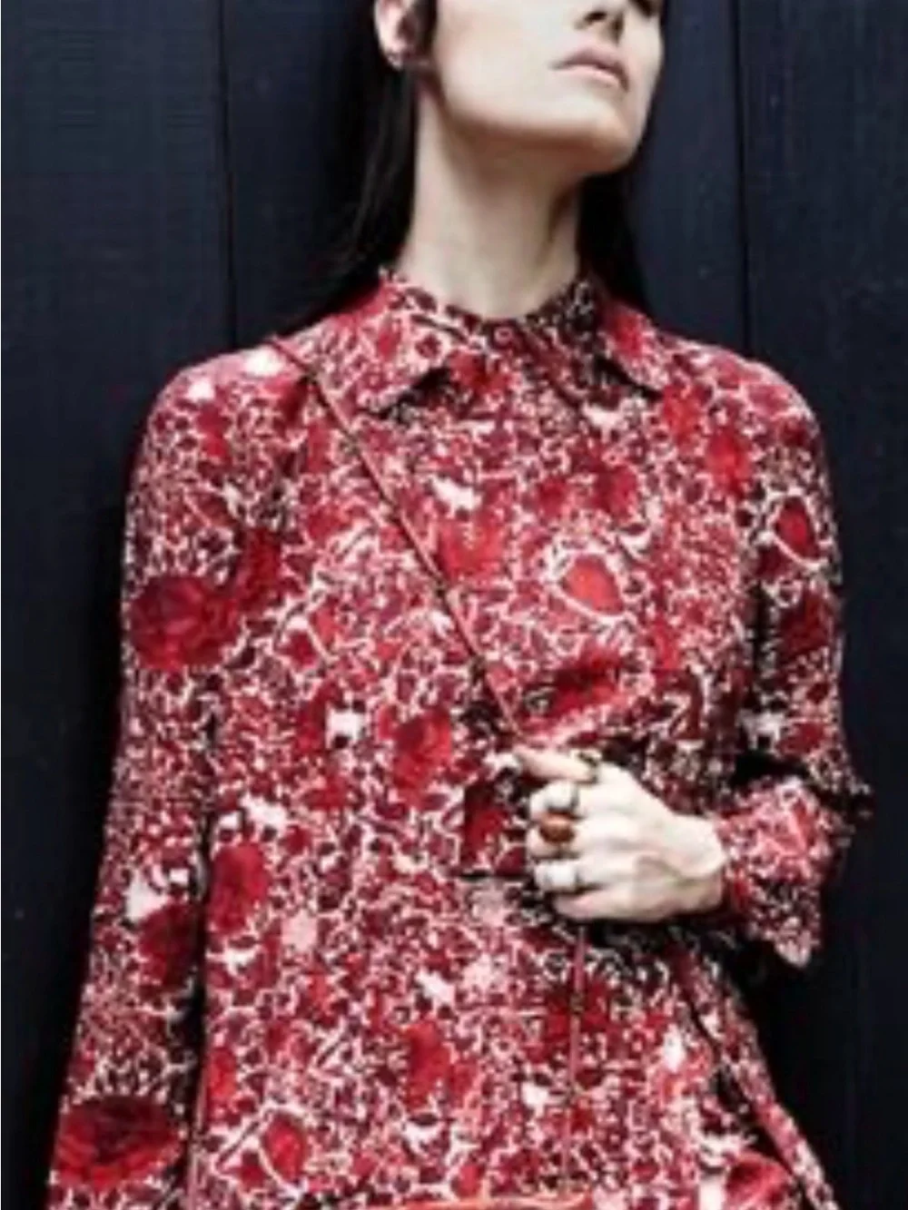 Tory Burch Red and White Printed Silk Blouse